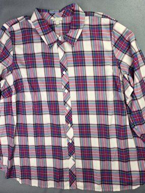 Talbots Shirt Womens 3X Plus Blue Red Plaid Button Down Cotton Office Casual